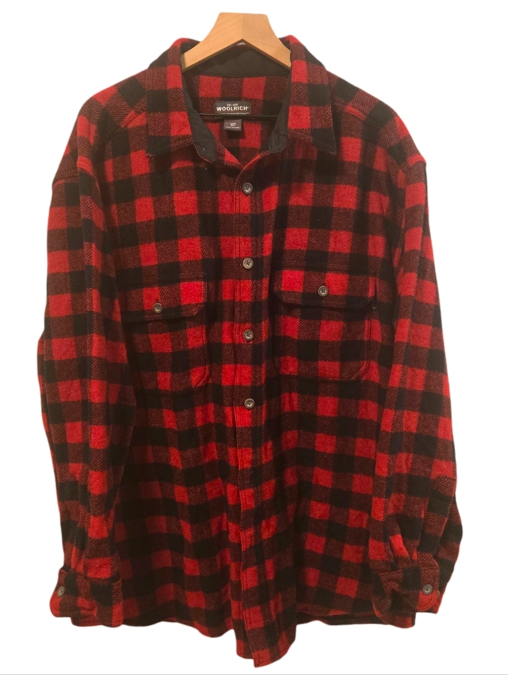 Woolrich Red Black Buffalo Plaid Wool Blend Button Down Heavy Shirt 2XL